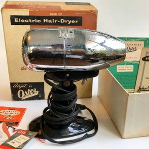 Vintage 60s Oster Airjet Electric Hair Dryer in Chrome Model 202 in Original Box